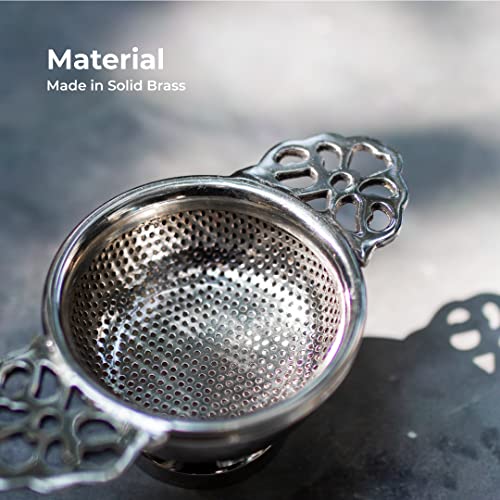 Image of NION Premium Silver Tea Infuser Strainer with Drip Bowl | Perfect for Steeping Loose Leaf Tea Infuser Strainer Teapot | Solid Nickel Drip Bowl