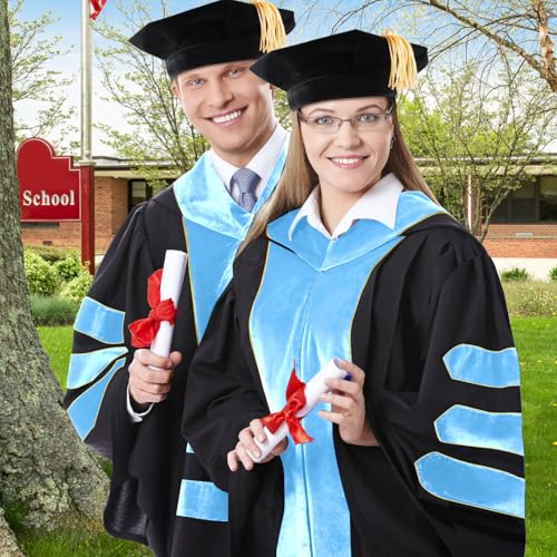 Image of Unisex Doctoral Graduation Gown with Gold Piping | Academic doctoral Cap and Gown for Graduation Ceremony