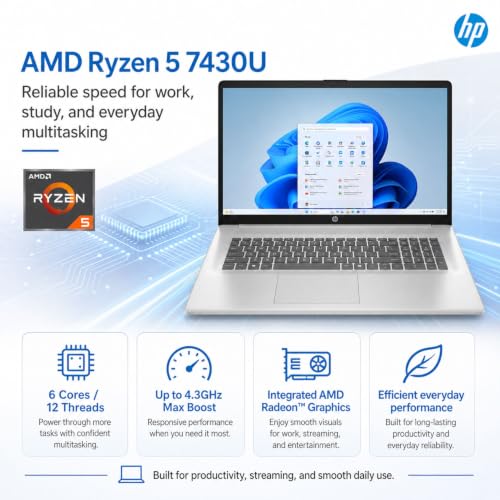 Image of HP New Released 17.3 inch FHD Business Laptop(2026 /2027Edition), Powerful AMD Ryzen 5 7430U(Beats Core i7-1335U), Wi-Fi 6, Bluetooth 5, Ultra Quiet Design, Long Battery Life, Windows 11 with MS365 for Web