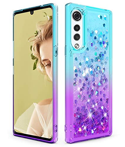 Dzxouui for LG Velvet Case (Not Fit LG Velvet 5G UW) LG G900UM Case,Girls Women TPU Protective Clear Cover Moving Quicksand Glitter Sparkle Cute Phone Cases for LG Velvet(Teal/Purple)