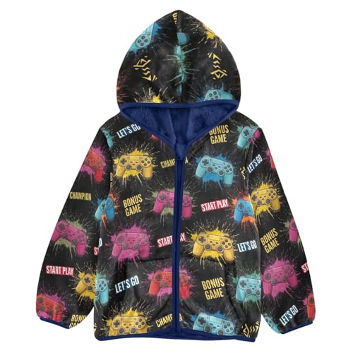 CHIFIGNO Colorful Game Controllers Boys Fleece Zip up Jacket, Soft Lightweight Sweatshirt Jacket 3T