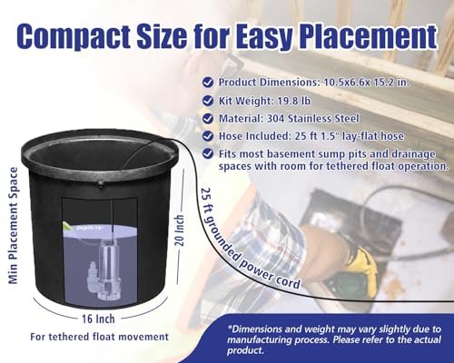 Image of Green Expert 1.5HP Submersible Sump Pump Kit with 25 ft Lay-Flat Discharge Hose, 6000 GPH 304 Stainless Steel Water Removal Pump with Tethered Float Switch for Basement, Sump Pit & Pool Drainage