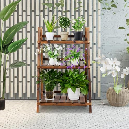 Yaheetech YT-00090401 Folding Plant Stand Wooden Foldable Plant Shelf 3-Tier Flower Pot Stand Plants Display Shelf Rack Ladder Garden Indoors Outdoors 23.6 X 15 X 36.6In thumb #3