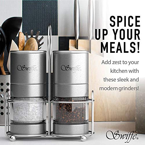 Swiffe Salt And Pepper Grinder Set - 2 Stainless Steel And Acrylic Salt And Pepper Mills - Adjustable Coarseness - Good Fresh Grind - Great For Gourmet Kitchen Chefs - Classic Design - Nice On Table #TOP6