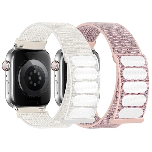 Raradev 2 Stück Nylon Armband Kompatibel mit Apple Watch Armband 44mm 40mm 42mm 49mm 45mm 46mm 41mm 38mm DamenHerren Sport Loop Ersatzarmband für iWatch Ultra 3/2/1 SE Series 11 10 9 8 7 6 5 4 3 2 1