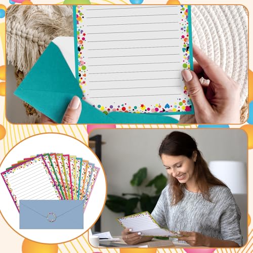 Image of TaoBary 160 Pcs Stationery Paper Set 50 Double Sided Stationery Papers with 50 Matching Envelopes and 60 Round Dot Sticker, 10 Design(Polka Dot,8.5 x 11 Inch)