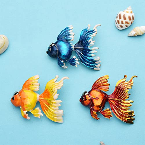 Image of Gold Fish Brooches Women Christmas Metal Fish Enamel Banquet Brooch Pins