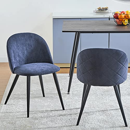Image of Amazon Brand - Umi Romantic Vintage Side Dining Chair - Rustic Fabric Upholstered Seat with Black Powder-Coated Metal Legs for Elegant Home Dcor in Dark Blue
