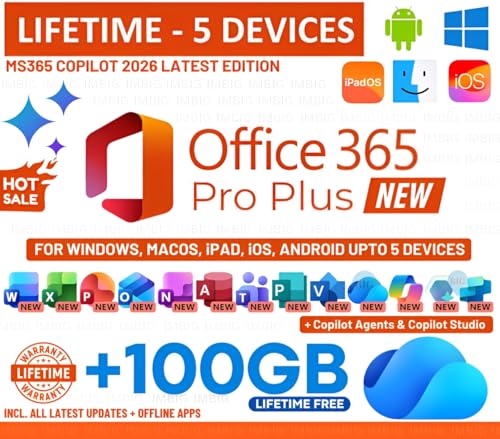 Image of MS OFFICESUITE 365 Professional Plus Edition | 2026 Release | (5 Devices, Lifetime Validity) for Windows, iOS, macOS, iPADOS, Android | 100GB Cloud Storage for lifetime | Regular Updates with Unlimited Reinstallations (Quick Delivery)
