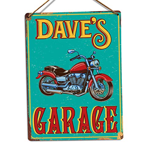 Personalised Motorbike Garage - Custom Name &ndash; Medium Twine | Printed Metal Wall Sign Plaque