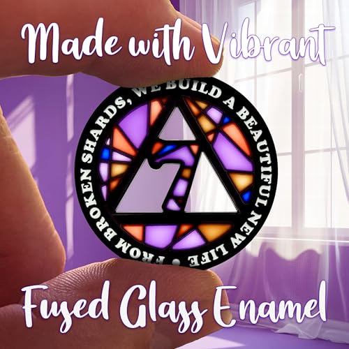 Image of Stained Glass 7 Year AA Chip Sobriety Coin Medallion, Fragments to Freedom Alcoholics Anonymous Addiction Recovery Anniversary Token, Inspirational Sober Gifts for Men and Women by the Token Shop