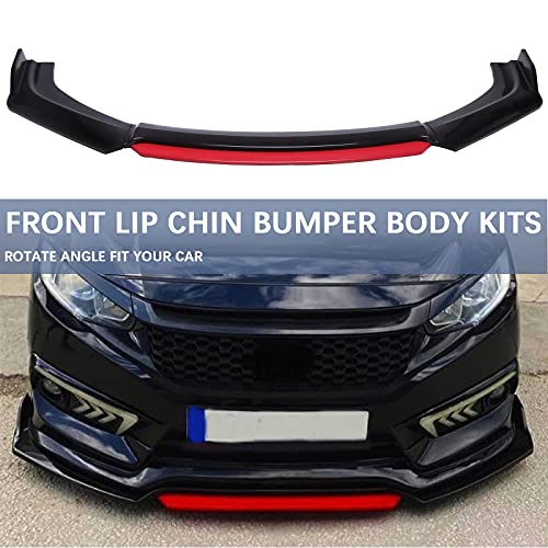 Jmtbno Universal Front Bumper Lip Body Kit, Black&Red Abs Front Spoiler Front Bumper Lip Splitter Body Kit With 8"-10" Red Strut Rods #TOP2