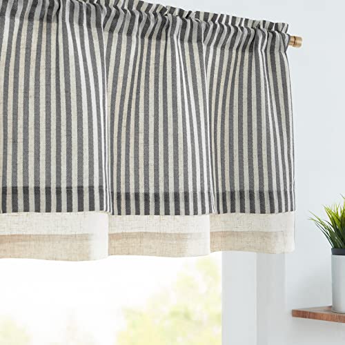 jinchan Linen Valance Curtain Striped Small Window Curtain Double Layer Light Filtering Modern Farmhouse Valance for Kitchen Living Room Bedroom 18 Inch Rod Pocket 1 Panel Black on Beige
