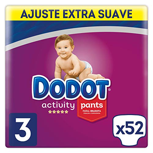 Dodot Activity Pants Pañal-Braguita Talla 3, 52 Pañales, Fácil De Cambiar Con Canales De Aire, 6kg-11kg