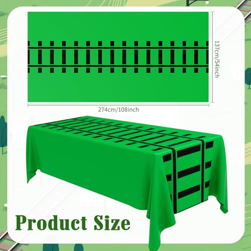 Image of Teenyyou 3 Pcs Train Party Decorations Railroad Track Tablecloths Express Train Birthday Party Supplies 54 x 108 Inch Plastic Table Covers for Railroad Track Western (Green)