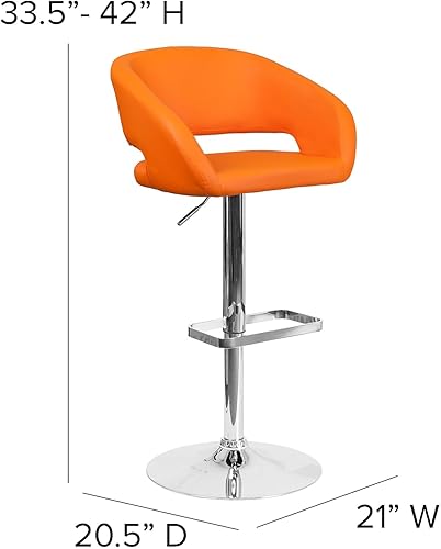 Miniatura 50 de Flash Furniture Erik Taburete de bar contemporáneo de altura ajustable con reposapiés y respaldo medio redondeado, taburete tapizado de altura de