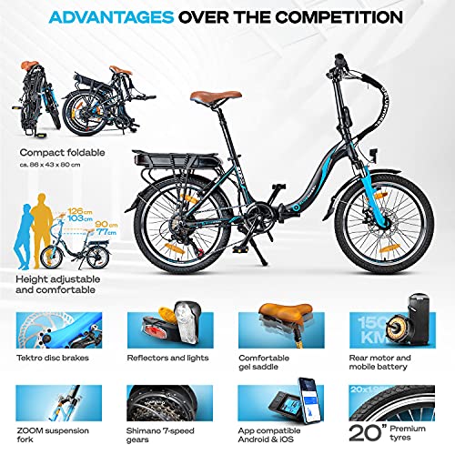 BLUEWHEEL 20" Foldable E-Bike I German Quality Brand I Shimano 7 Speed Gear I EU Compliant Folding Bike with App + 250 W Motor + Battery Removable | Electric Bike 25 km/h up to 150 km | BXB55 - Image 7