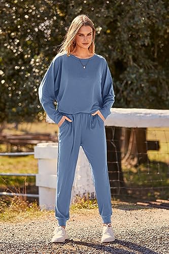 PRETTYGARDEN Women's Fall 2 Piece Lounge Set Long Sleeve Tops Ribbed Pants Spring Matching Sweatsuit Travel Outfits Clothes