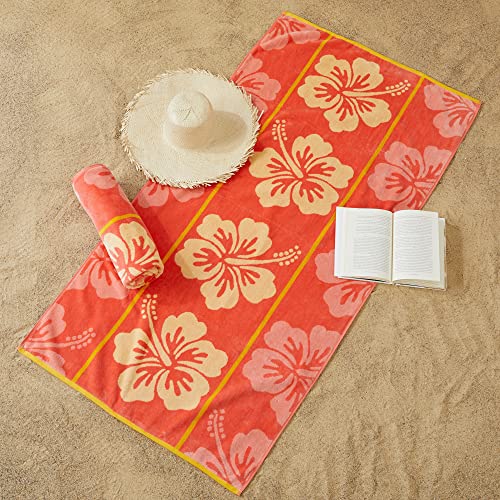 Great Bay Home Large Beach Towel Set Of 2 - Tropical Beach Towels And Hibiscus Flower Pool Towels With 100% Cotton - Lightweight Quick Dry Beach Towel Pack | 2 Pack - 30 Inch X 60 Inch #TOP6