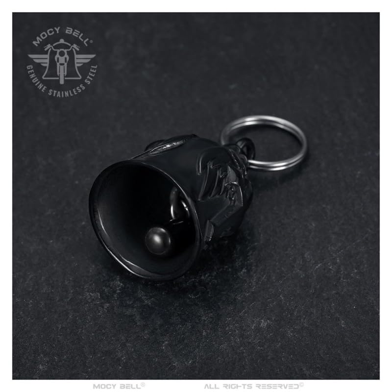 Campana de Motocicleta Cross Wings Amuleto MOCY BELL Acero Inoxidable Negro