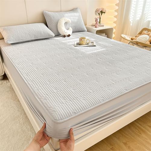 Daesar Sábanas Cama Bajera,Color Sólido Poliéster Algodón Sábana Bajera para Cama Gris Claro,135 x 200 CM