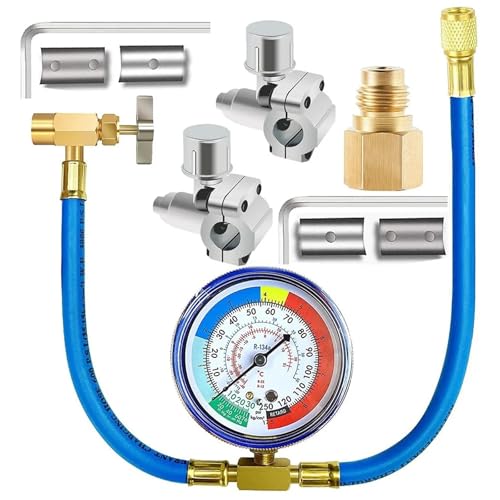 Kit de manguera de recarga R134A para refrigerador, manómetro de carga de refrigerante R134A, manguera con válvula de perforación