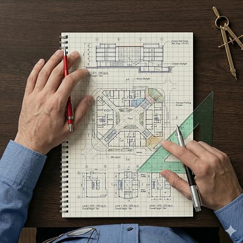 Image of PaperO A4 Square Grid Transparent Cover Notebook Pack of 3 | 5mm Graph Paper | 100 GSM Thick Pages | 100Pages | 29.7 x 21 cm Size | | Ideal for Architects, Designers, Students & Drawing (A4)