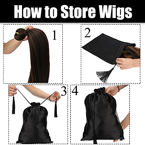 Kaiersi 12 Pcs Silk Satin Wig Bags Satin Bag For Packaging Hair Extensions Wigs Soft Silk Pouches With Drawstring Tassel Travel Bags Hair Tools Storage Bags For Home And Salon Use #TOP6