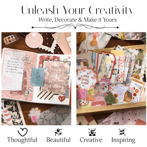 Image of The AutoStory Vintage Scrapbook Album Kit - A6 Junk Journal Notebook with Aesthetic Stickers, Collage Paper Pack & Washi Tape - DIY Journaling Supplies Gift for Teens & Girls (Sylvia, Red)