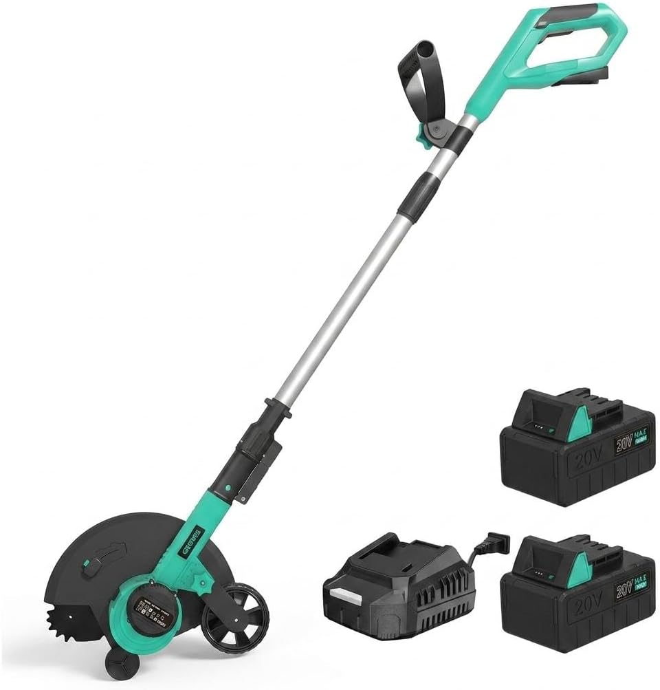 20V 4.0Ah Battery Powered Cordless Lawn Edger, Electric Edger with 9 Inch Blade & 3 Depth Settings, Ergonomic Handle for Clean Lawn & Driveway Edging, Lake Green