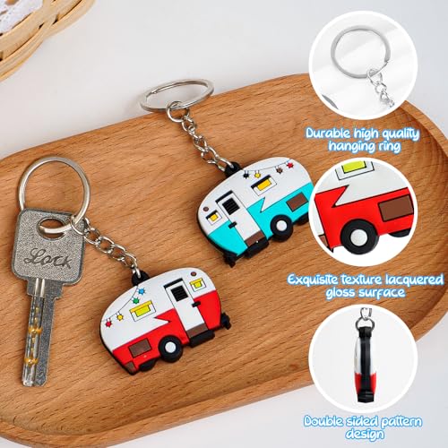 TrustBlai Camper Keychain, Double-Sided RV Camping Key Chain, Trailer Keychain Set of 2 for Men Women Travel Accessorie (Brown+Orange)