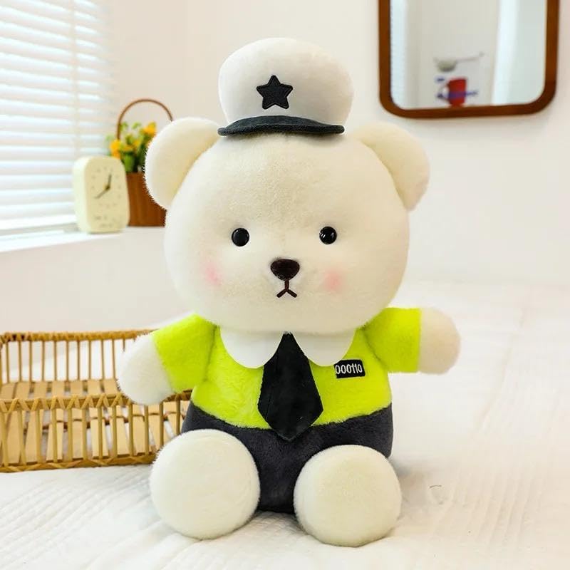 Image of Plush Stuffed Animal Toy | Ultra Soft and Cuddly Teddy for Kids and Adults | Cute Hugging Doll for Gifting, and Bedroom Decor (Green Police Bear)