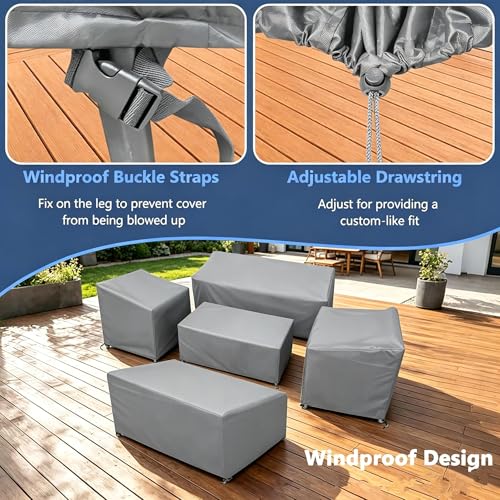 Image of STARTWO Patio Furniture Cover Set, 5 Piece Outdoor Furniture Cover Waterproof, 600D Heavy Duty Lawn Patio Set Covers for Chairs, Loveseat and Coffee Table (Grey)
