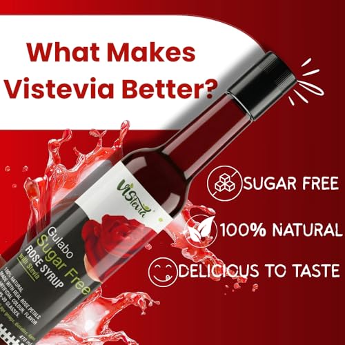 Image of VIStevia Gulabo Sugar-free Rose Syrup, Diabetic And Keto Friendly - Sweetened Naturally With Stevia, Made With Real Rose petals Not Flavour And Colour - Pack Of 1 (470ML) Serves 25-30 Glasses