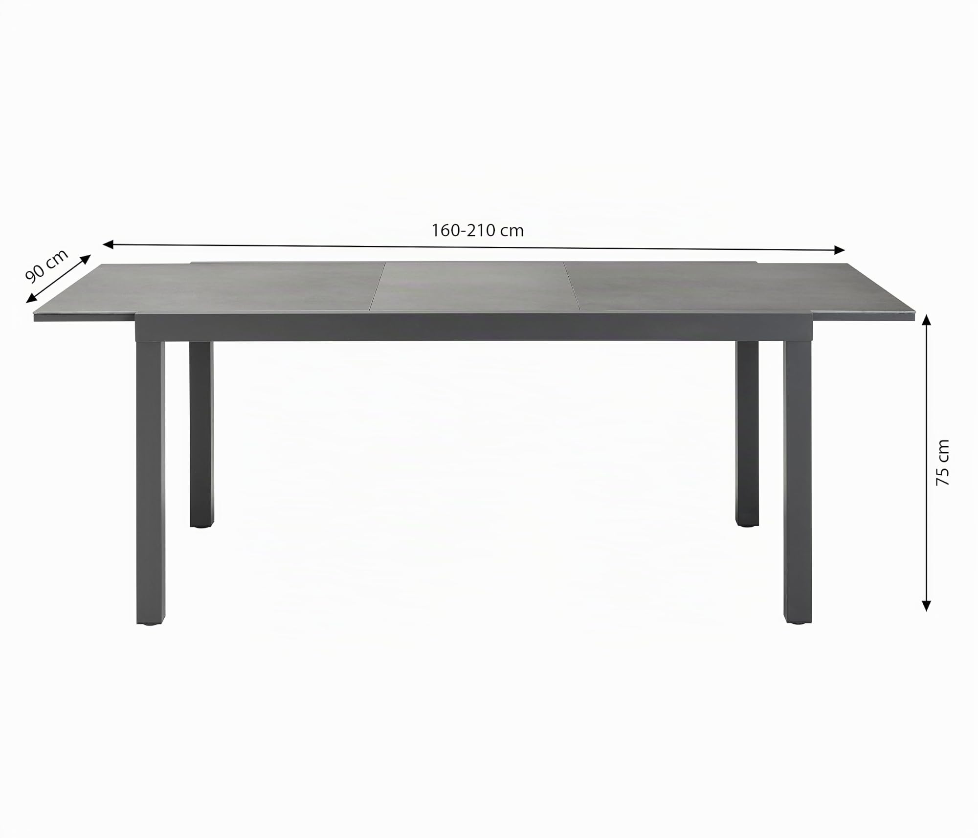 Dehner Ausziehtisch Chicago Dark, Kratzfeste Platte, 160/210 x 90 x 75 cm, Aluminium/Stein, pulverbeschichtet, dunkelgrau