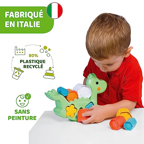Chicco Lino le Dino 2 en 1 ECO + Jeu d'Équilibre et de Tri Dinosaure avec 6 Cylindres 3 Formes et 3 Activités Fabriqué en Italie à Partir de Plastique Recyclé Jouet Éducatif de 1 à - vue 9