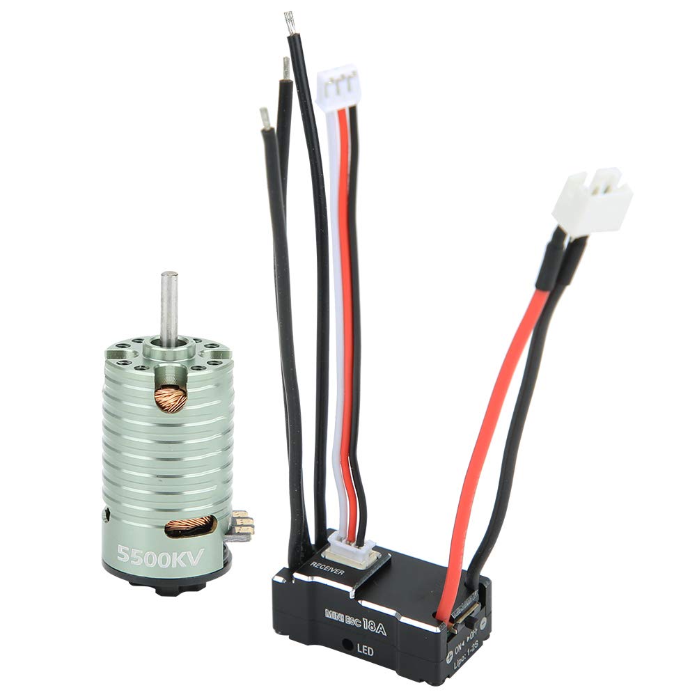 High Torque Brushless Motor 18A ESC Kit for 1/24 1/28 1/32 RC Minute Car and Sensorless Motor (Green 5500KV)