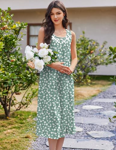 Image of Ekouaer Nightgowns for Women Cotton Long Night Gown Sleeveless Sleep Dress Victorian Nightdress Ladies Sleepwear