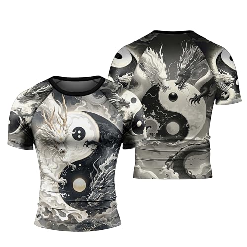Dragon Men's Rash Guard Short Sleeve BJJ Rashguard for Men Jiu Jitsu Rash Guard Tight Compression Shirt