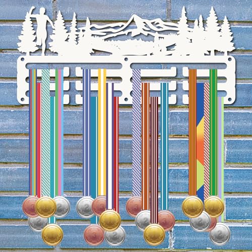 CREATCABIN Running Medal Hanger Display Runner Medal Holder Sports Iron Rack Wall Mount Frame Decor Small Medal Hook for Hanging Medals Awards Trail Run Marathon Athlete Medalist 11.4 x 5.1Inch Silver