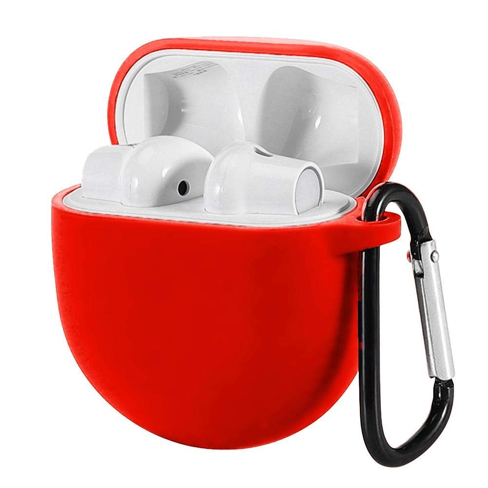 Teclusive Ultra Soft Silicone Protective Case Cover for One Plus Buds with Hook Buckle (Earphones Not Included) (Red)