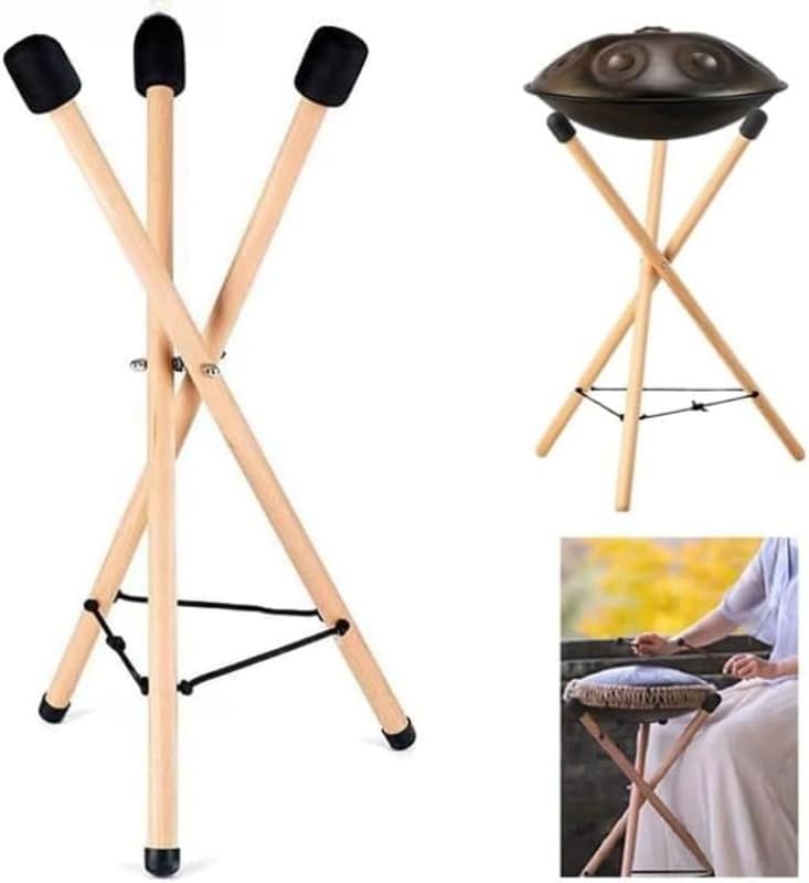 Drum Stand Adjustable Solid Wood Triangle Base for Snare Drum Steel Tongue Drum 10–15 Inch, Stable Support Structure-Non Slip Pad | Practice Performance Setup