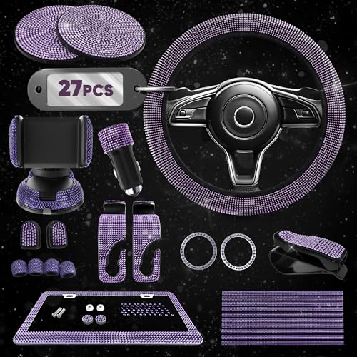 Image of Purple Bling Car Accessories Set, 27 Pcs, for Women Drivers