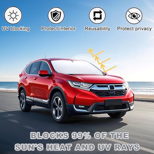 Image of Car Windshield Sun Shade for Honda CR-V 2017-2022, Premium 310T Reflective Polyester UV Blocker, Lightweight Foldable Sun Visor with Storage Pouch