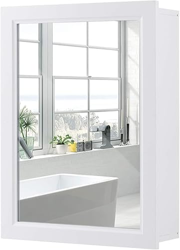 FUTADA - Botiquín de baño con espejo, organizador de almacenamiento montado en la pared, estante ajustable y puerta única, gabinete de espejo