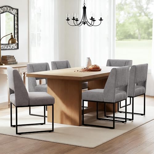 Image of Zesthouse Upholstered Dining Chairs Set of 6, Modern Dining Room Chairs with 4.1 inch Thickened Cushion & Metal Legs, Grey Linen Fabric Kitchen Chair with Padded High Back, Heavy Duty Kitchen Chair