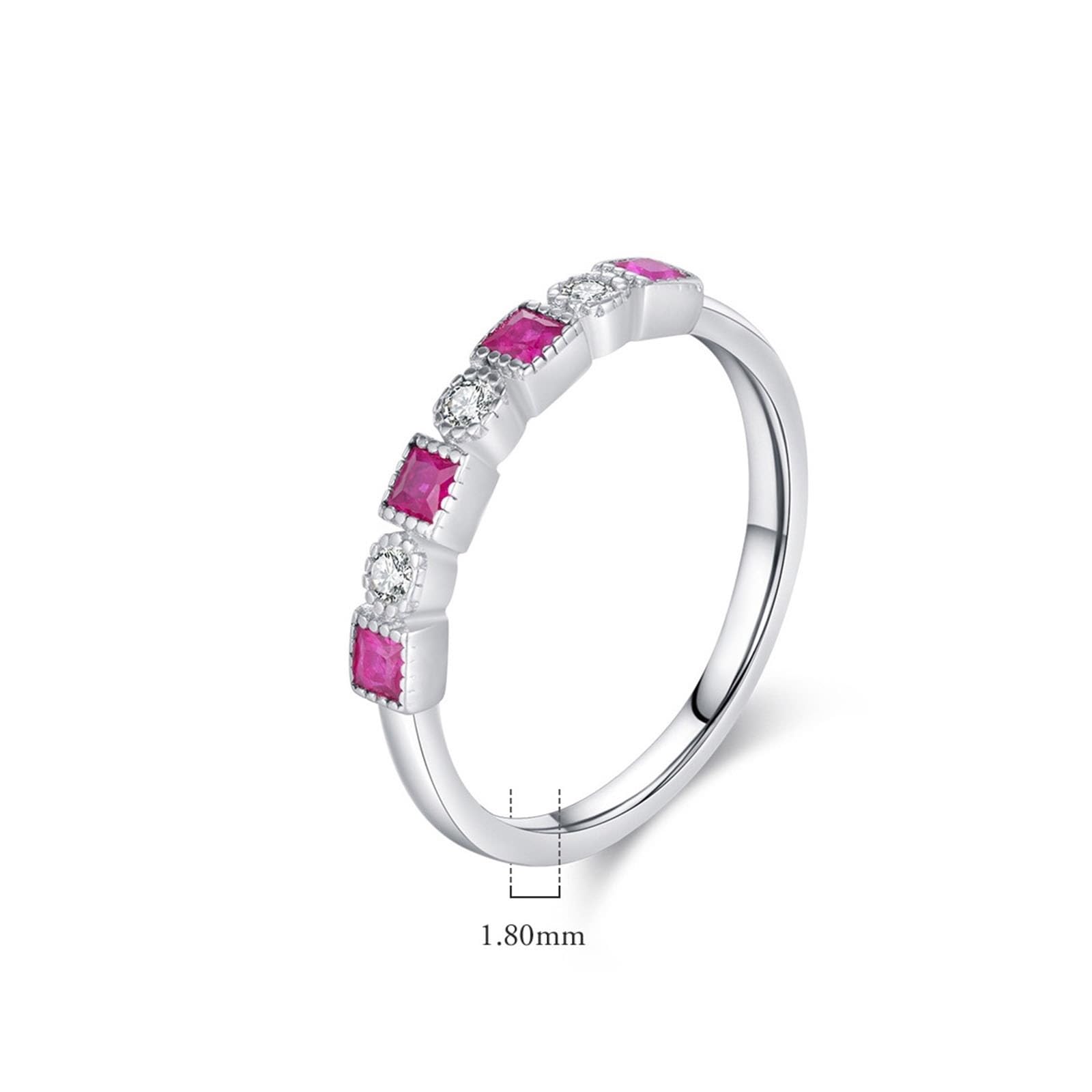 Anello di fidanzamento da donna in oro bianco 18 carati, 9/14/18 carati, con rubino quadrato coltivato in laboratorio