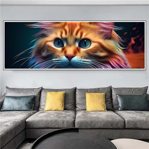 Diamond painting kit complet de 100x300cm avec toile adhésive motif chat