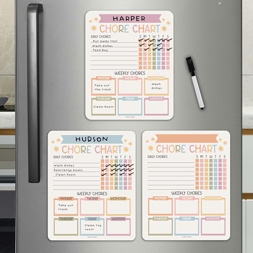 Image of Hadley Designs Magnetic Chore Chart for Kids Multiple Kids - Dry Erase Family Chore Chart for Fridge, Weekly Chores Checklist Kid, Behavior Charts for Home, Classroom Muted Chores Board in School