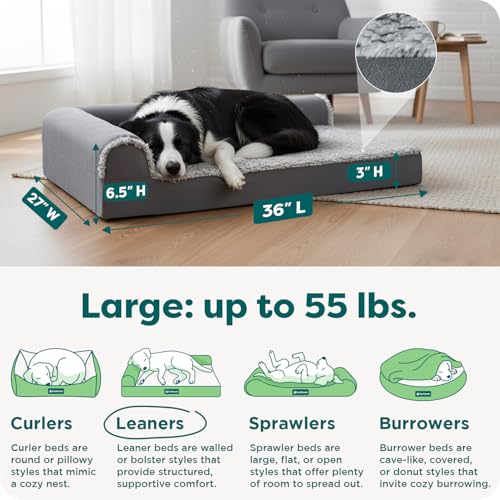 Image of FurHaven Cooling Gel Dog Bed for Medium & Large Dogs, L-Shaped Chaise with Cool Gel-Top Foam with a Solid Orthopedic Foam Base for Joint Support, Washable Cover, Large, Plush & Suede, Stone Gray